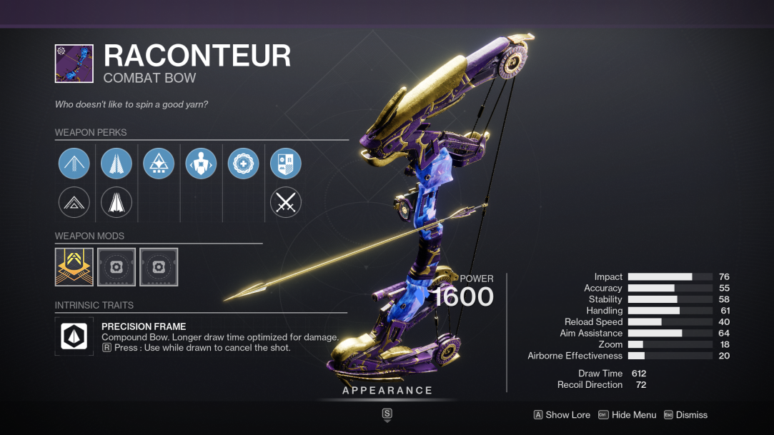 Destiny 2 Raconteur God Roll: Best Perks for PVP & PVE